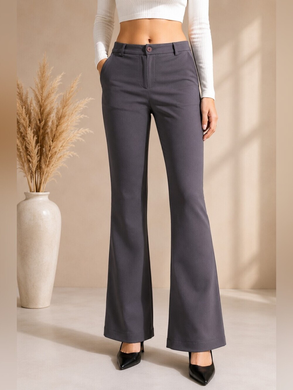 Westside Grey High Rise Flare Office Pants Women's Size 8 Formal Trousers